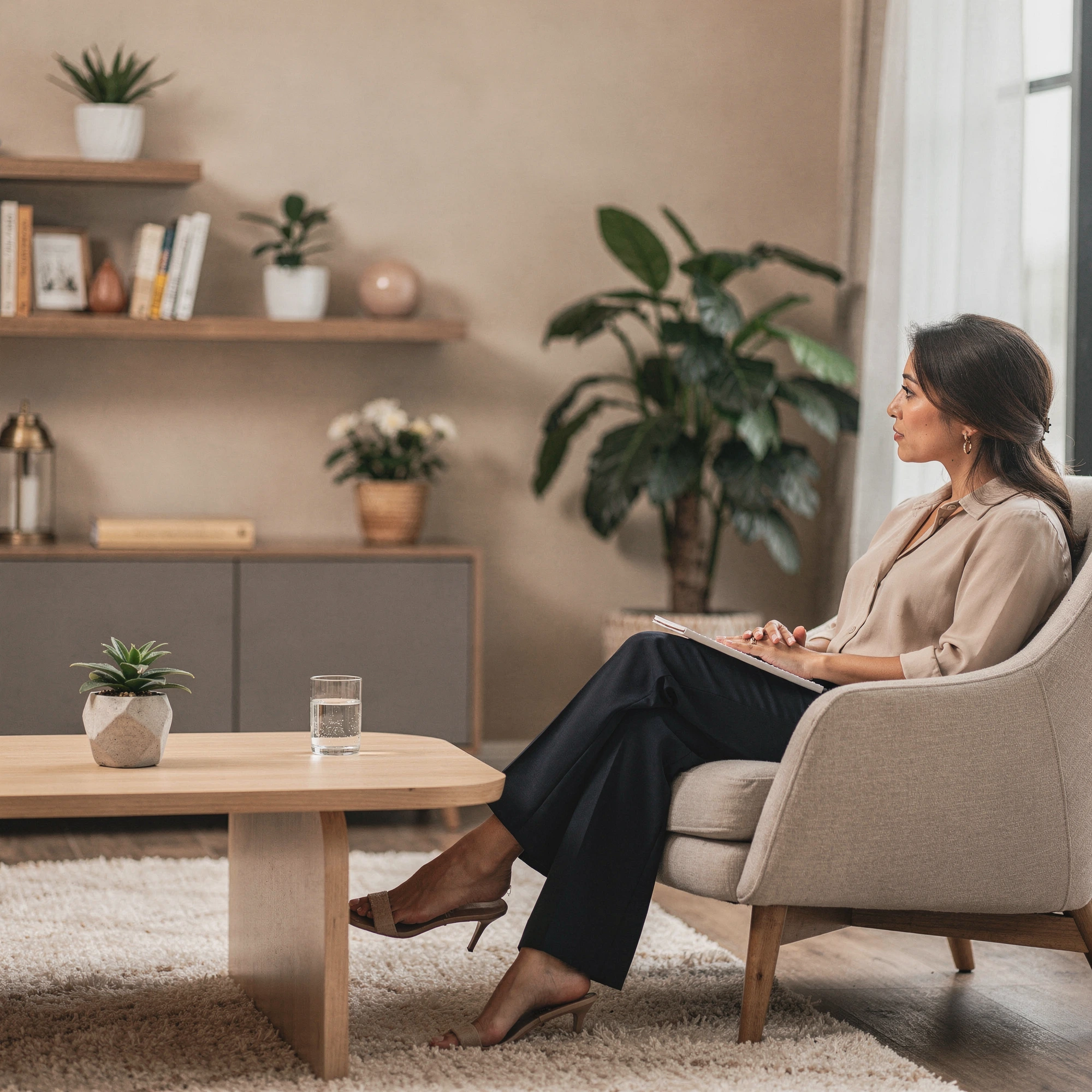 Therapist in Van Nuys, CA – therapy session in a calm counseling office at Uriel Behavioral Wellness